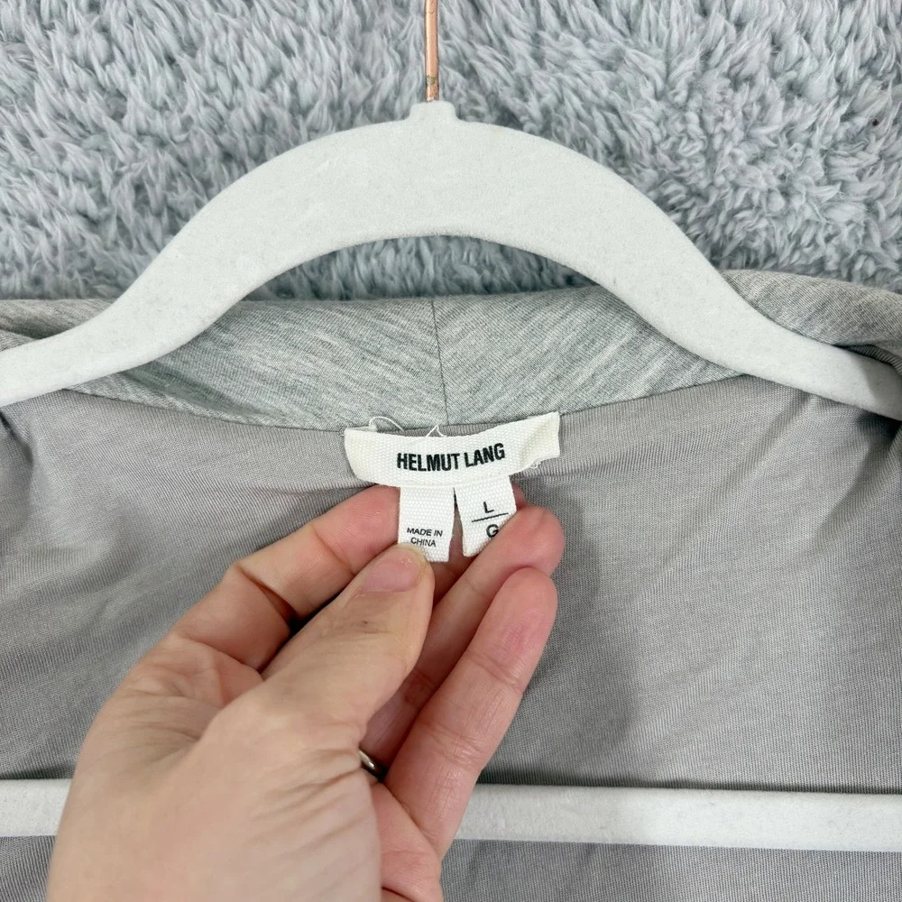 Helmut Lang Villous Asymmetrical Zip Moto Jacket Drape Collar‎ Sz L Gray Heather
